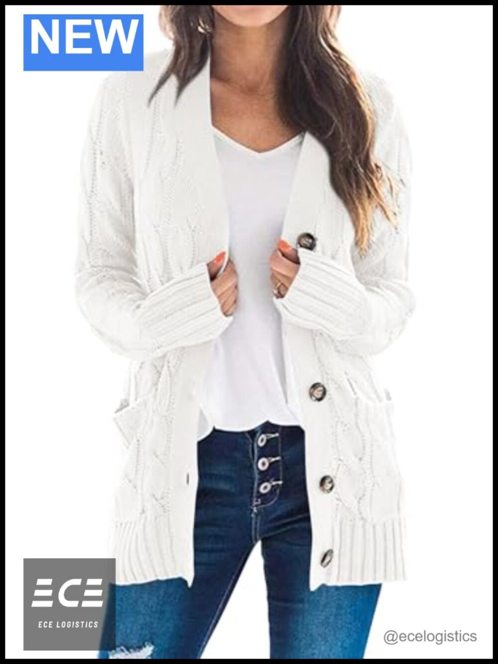 Chunky Cable Knit V-Neck Button Down Cardigan Sweater